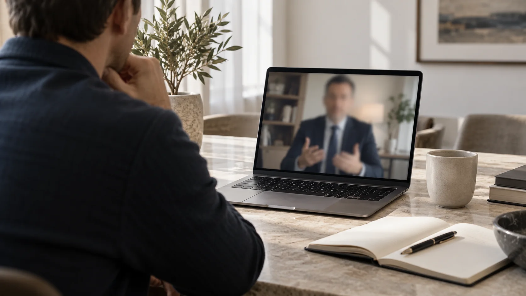 Ilustratīvs attēls: klients sarunājas ar advokātu videozvanā
